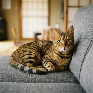 ベンガル猫の全身写真（ヒョウ柄が見える自然な姿）