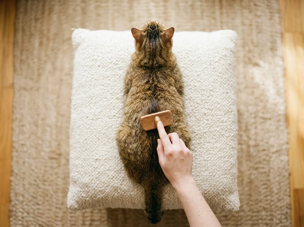 ブラッシング途中の猫の様子