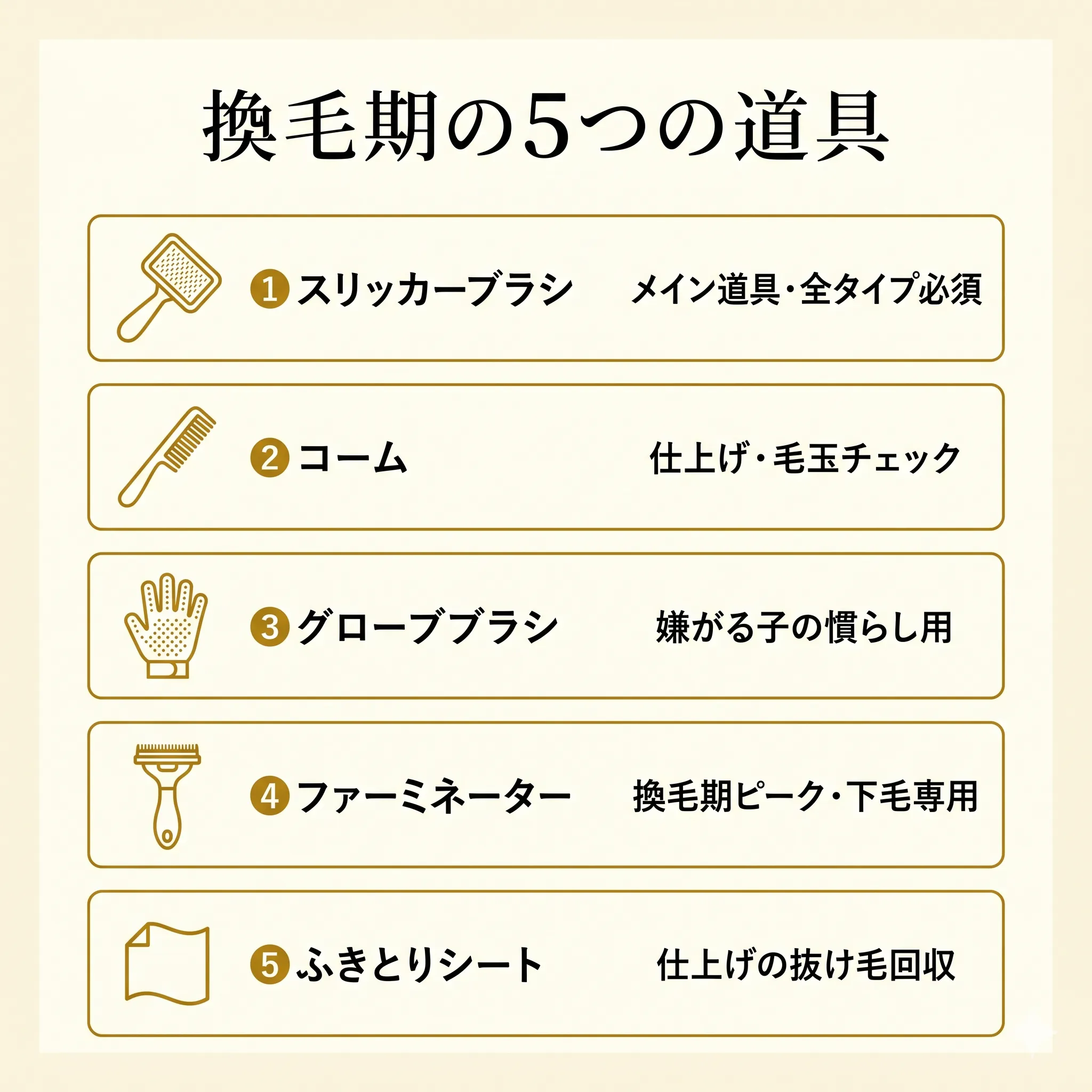 5つのブラッシング道具の役割比較インフォグラフィック