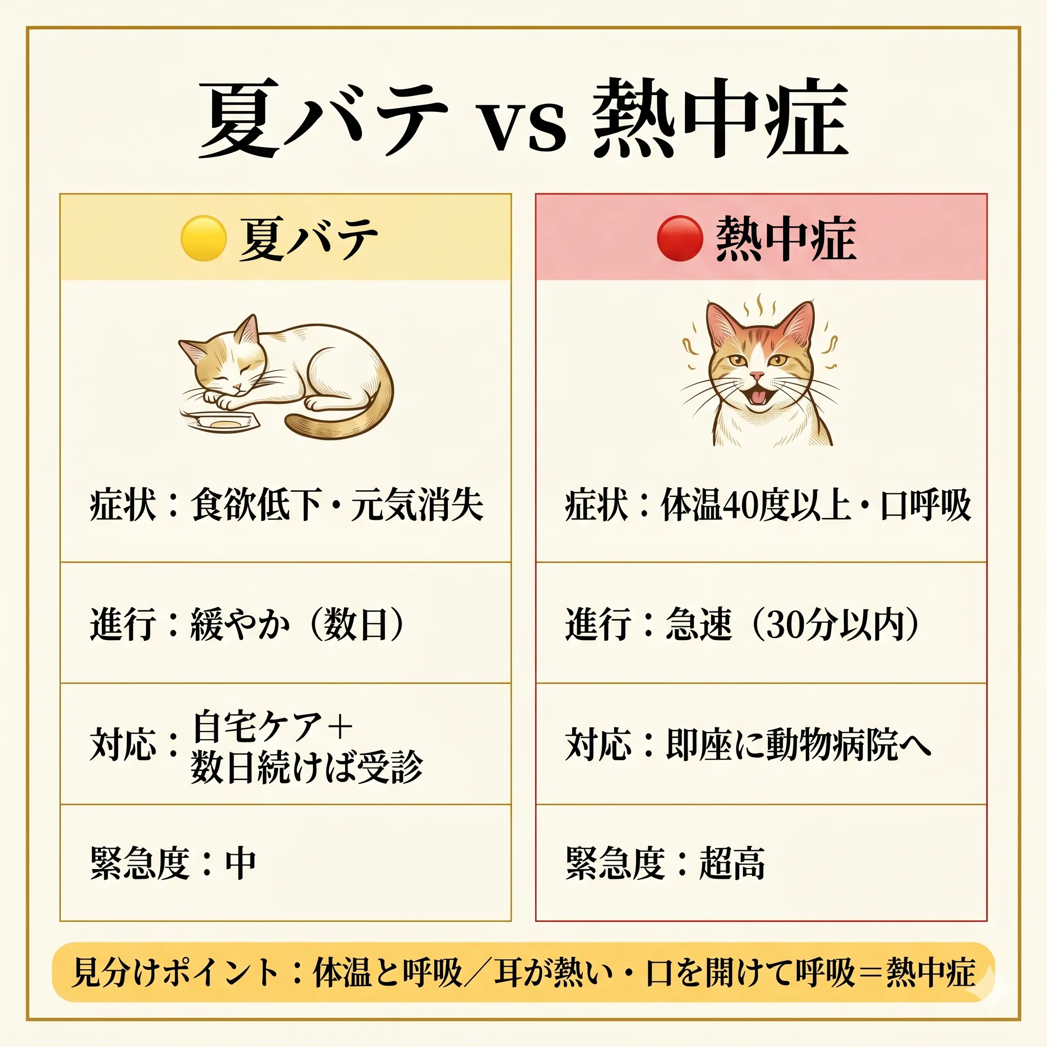夏バテと熱中症の比較表インフォグラフィック