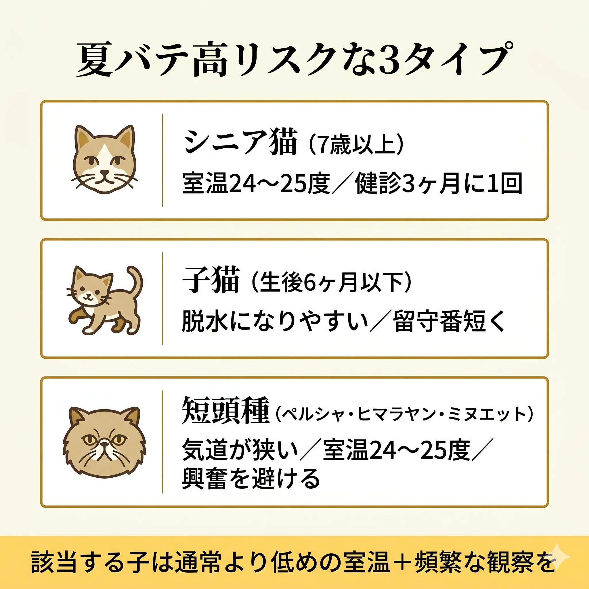 夏バテ高リスクな猫のタイプと対策インフォグラフィック