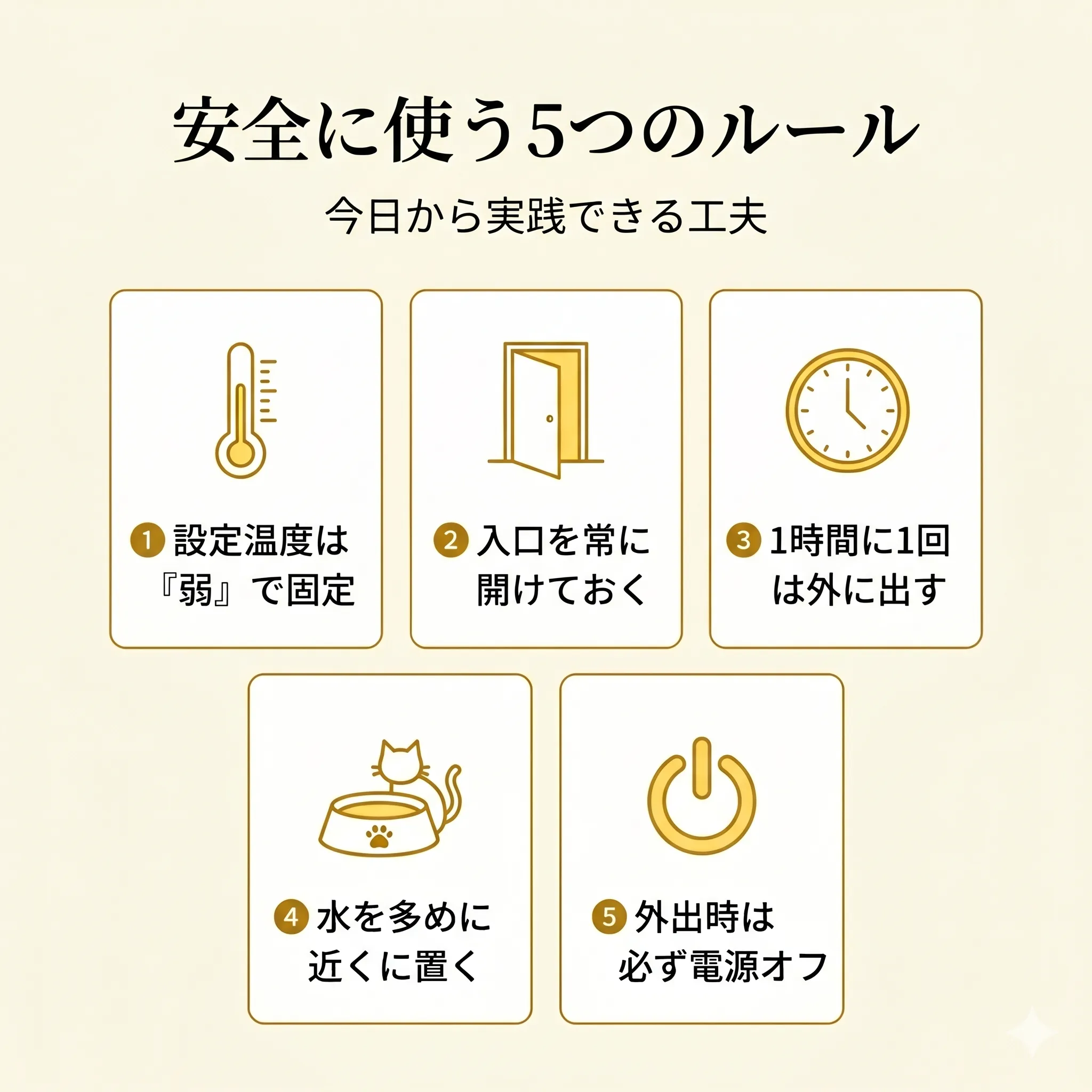 こたつ安全使用の5つのルールを示すインフォグラフィック