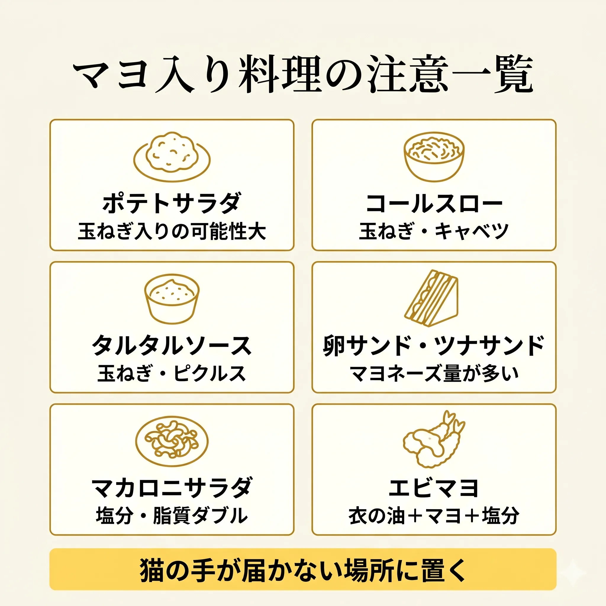 マヨネーズが入った危険度の高い料理一覧(ポテサラ・コールスロー・タルタル・卵サンド等)