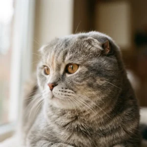 スコティッシュフォールド猫の全身写真（折れ耳が見える正面アングル）