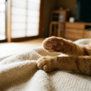 ふみふみ中の猫の前足のアップ写真