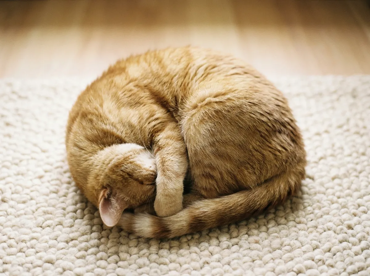 トイレ近くでくつろぐ猫の俯瞰写真