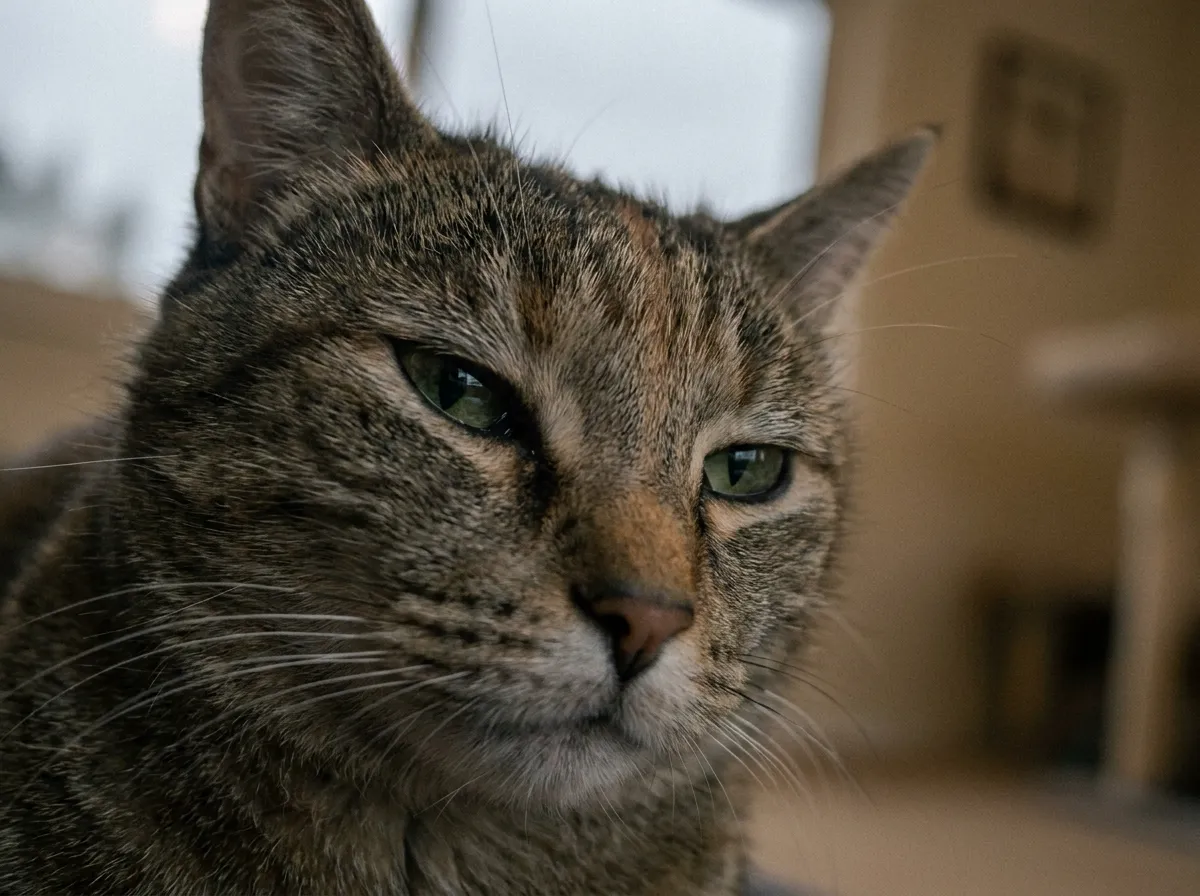 物憂げな表情の猫の顔ドアップ写真