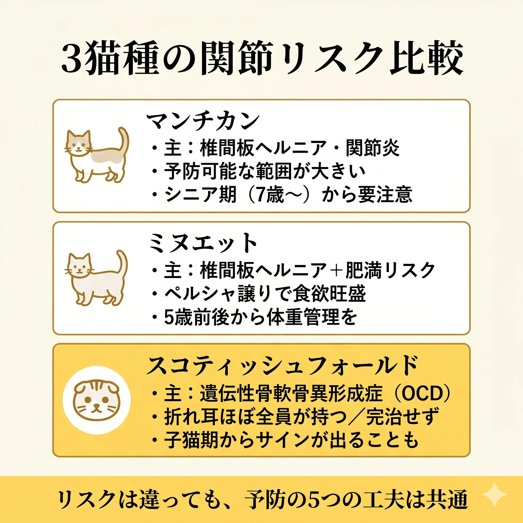 3猫種の関節リスク比較インフォグラフィック