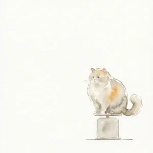 体重計に座るふっくらした猫の水彩イラスト