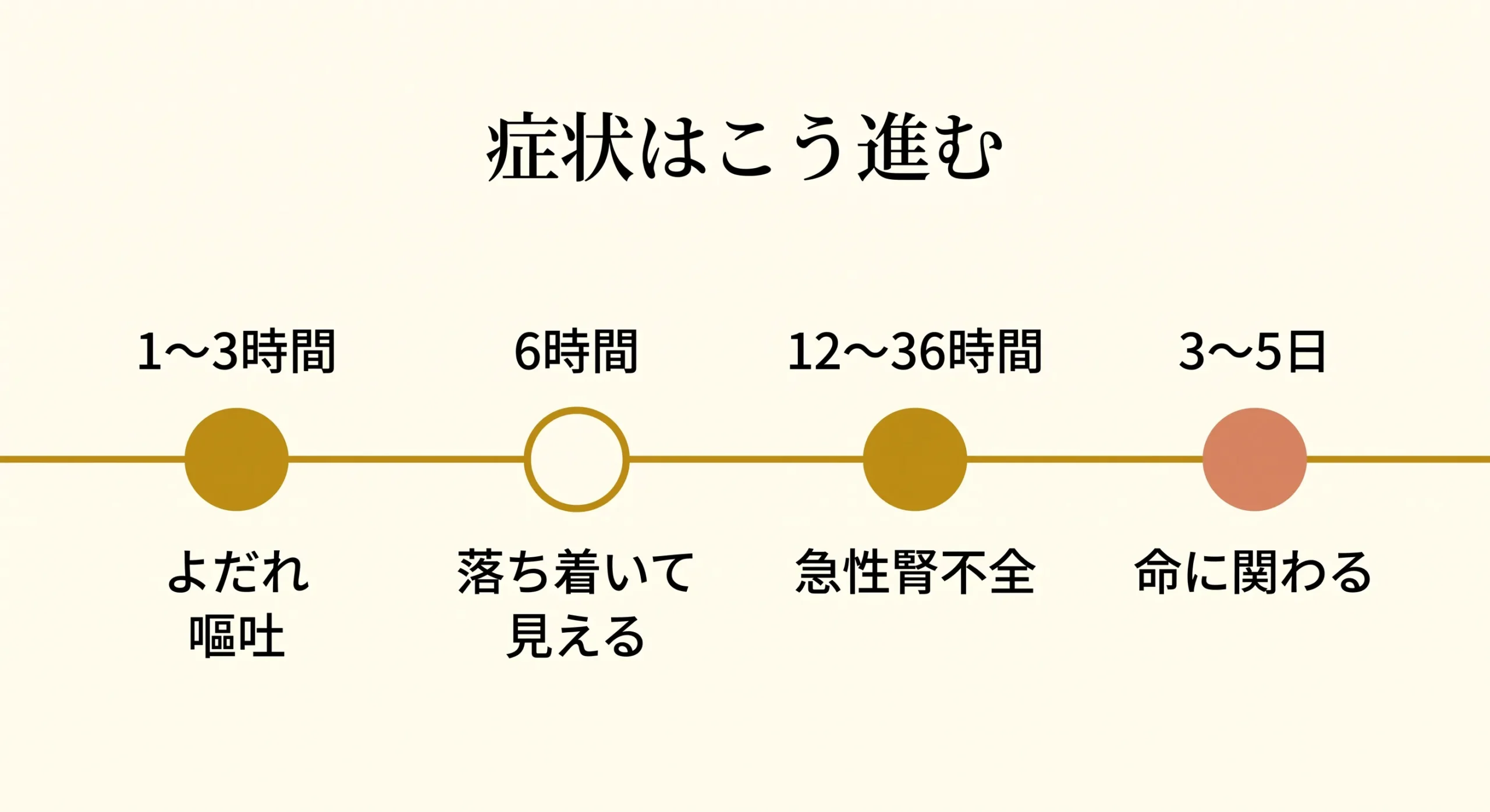ユリ中毒の症状の時間経過タイムライン