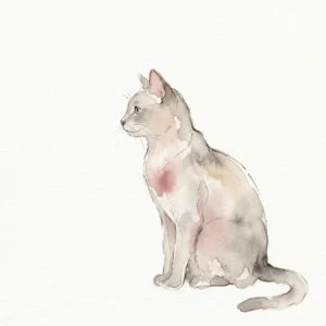 痩せて背骨が目立つ猫の水彩イラスト