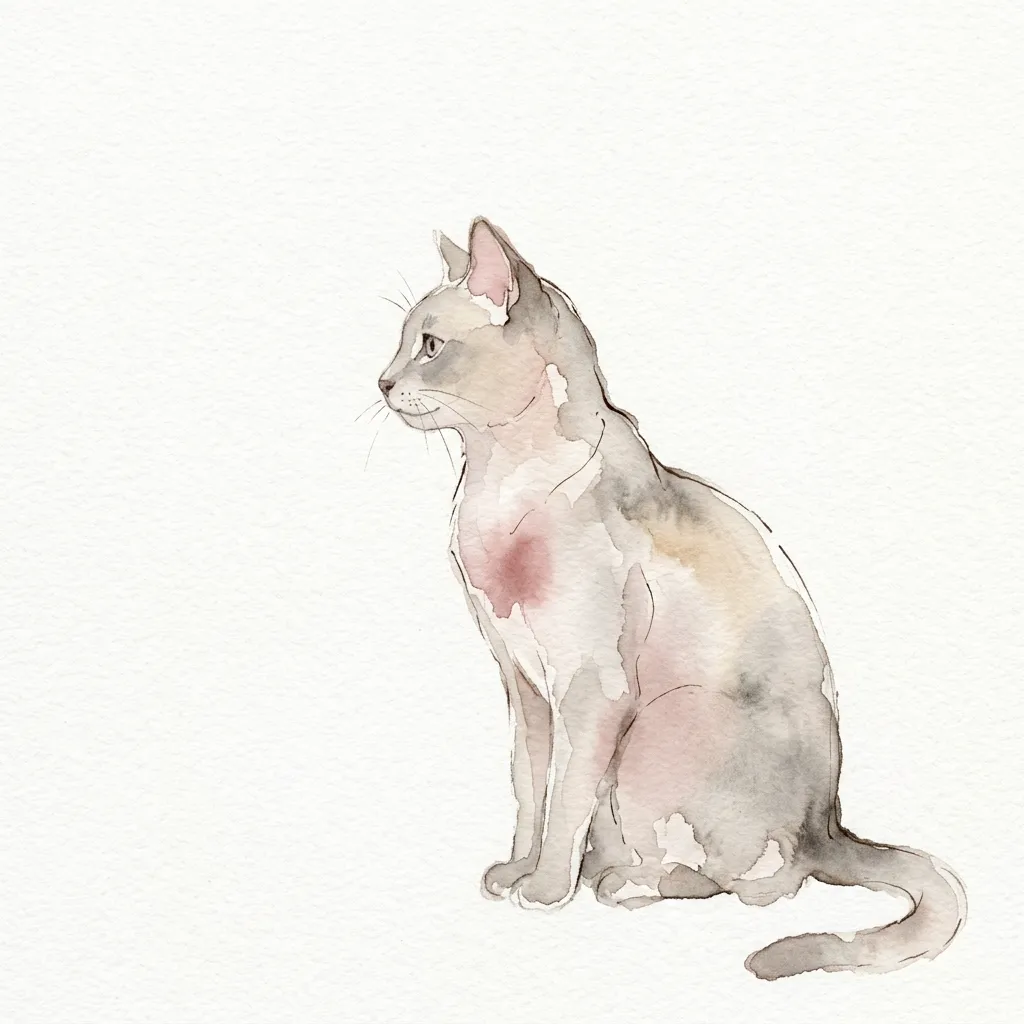 痩せて背骨が目立つ猫の水彩イラスト