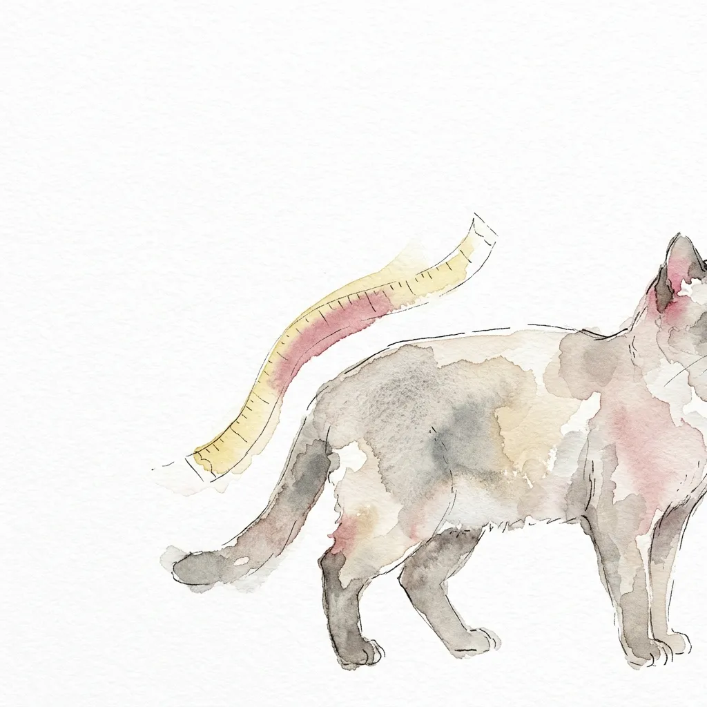メジャーを体に沿わせた猫の水彩イラスト