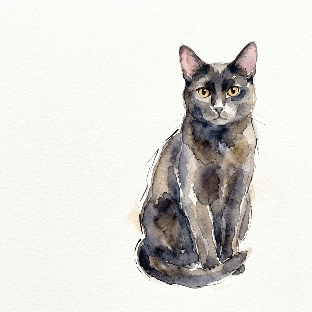 黒猫の水彩イラスト