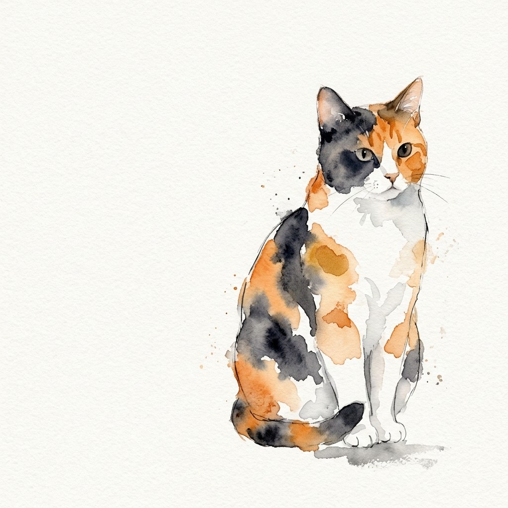 三毛猫の水彩イラスト