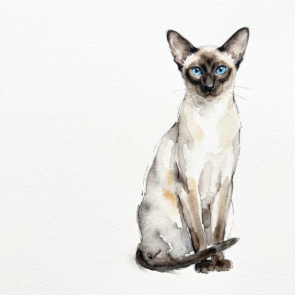 シャム猫の水彩イラスト